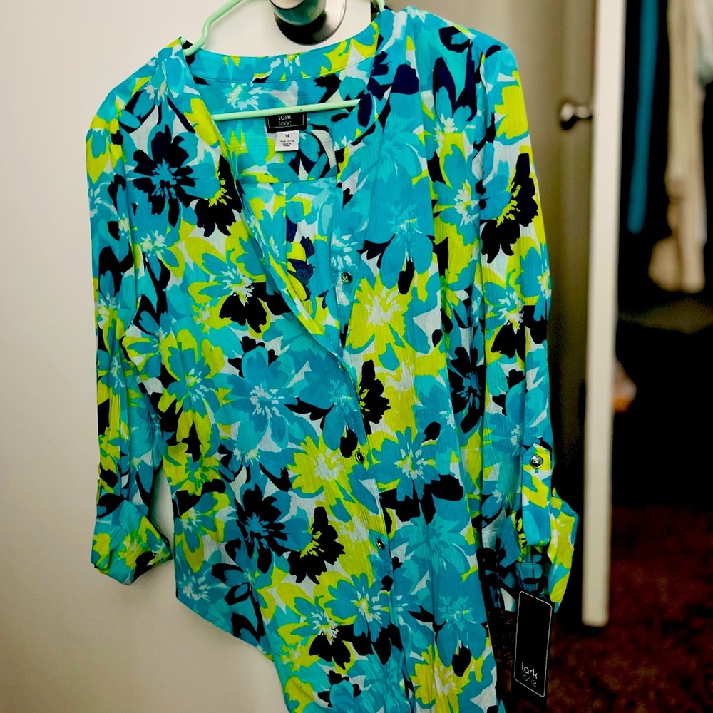 NWT Lark Lane Teal Mul Lightweight Shirt